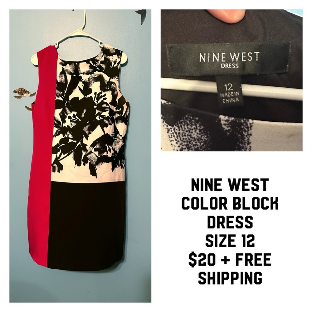Nine West Color Block Pattern Sheath Dress Size 12